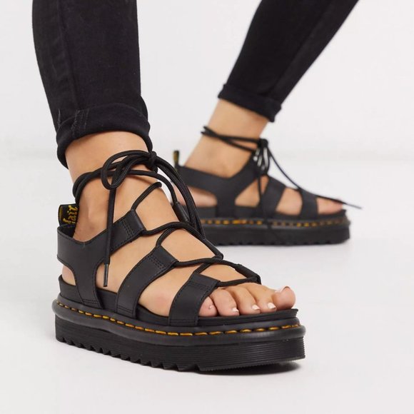 Dr. Martens Shoes - Dr Martin's Nartilla Black Hydro Woman's Gladiator Sandals Sz 8